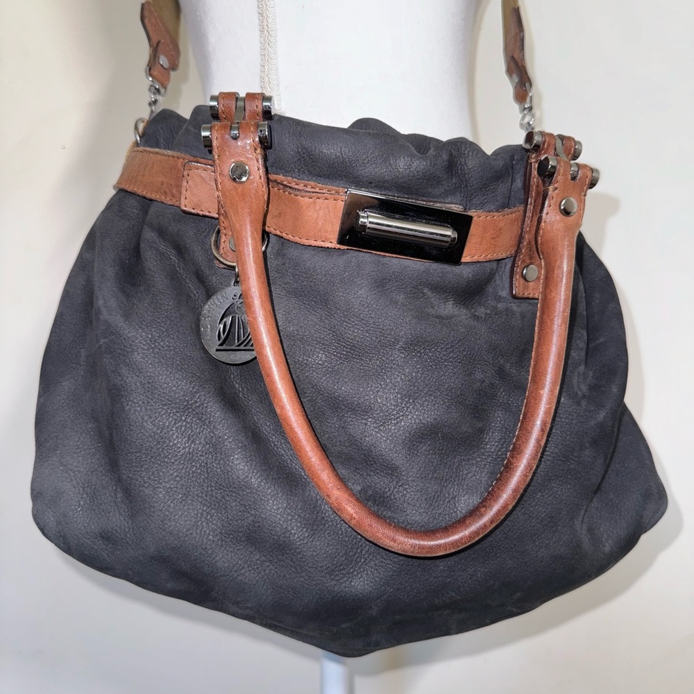 AUTH LANVIN KENTUCKY SUEDE LEATHER BLACK BAG RET $2150‎